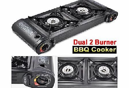 Beyondfashion 61cm x 26cm x 10cm Portable Heater Gas Dual 2 Hob Burner Camping Cooking Fishing BBQ Stove