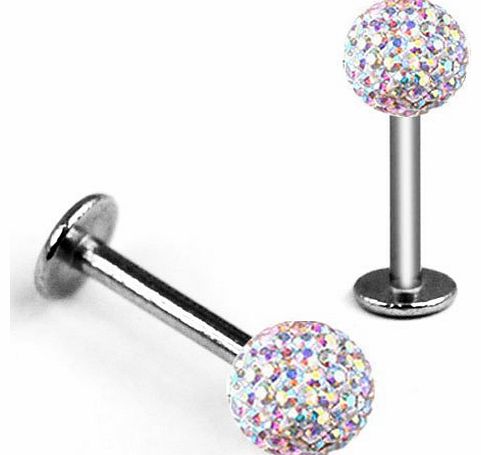 Cool Crystal Gem Steel Micro Labret Piercing Stud Ideal for Lip / Tragus / Ear Piercing - Rainbow