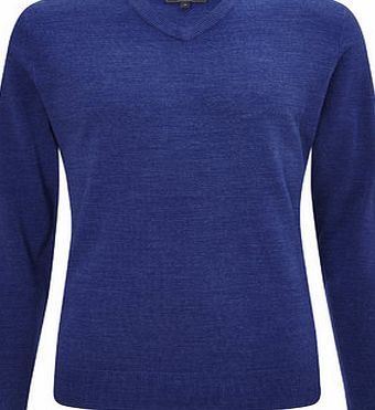 Bhs 2`` Longer Supersoft Blue V Neck Jumper, Blue