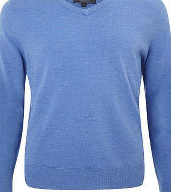 Bhs 2`` Longer Supersoft Harbour Blue V Neck Jumper,