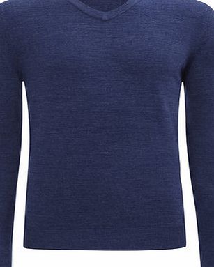 Bhs 2`` Longer Supersoft Mid Blue V Neck Jumper, MID
