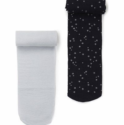 Bhs 2 Pack Girls Navy Star Design Tights, navy