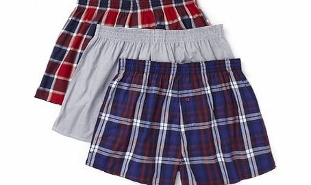 Bhs 3 Pack Navy Check Woven Boxers, Blue BR60W13GBLU