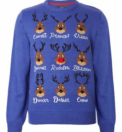 Bhs 3D Reindeer Christmas Jumper, Blue BR53E12FBLU