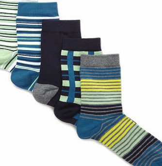 Bhs 5 Pack Boys Bright Green Striped Socks, green