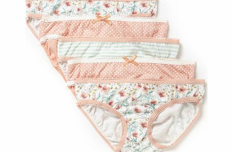 Bhs 5 Pack Girls Floral Bikini Knickers, peach