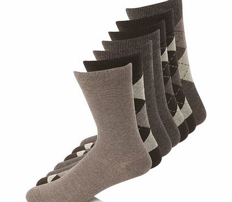 Bhs 7 Pack Brown Argyle Socks, Brown BR61F16FBRN