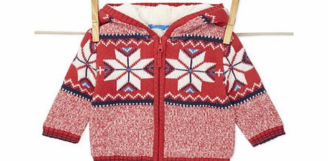 Bhs Baby Boys Red Fair isle Knitted Cardigan, red