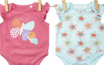 Bhs Baby Girls Frill Sleeved 2 Pack Bodysuit Set,