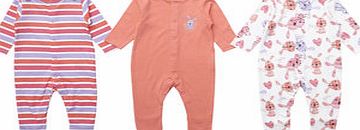 Bhs Baby Girls3 Pack Printed Rabbit Sleepsuits,