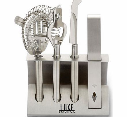 Barcraft 5 piece cocktail tool set, silver