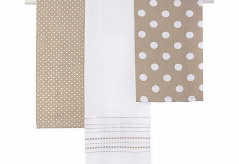 Bhs Beige Waffle Spot 3 Pack Tea Towels, beige