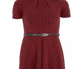 Bhs Billie Black Label Red Floral Jacquard Dress,