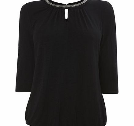 Bhs Black 3/4 Sleeve Embellished Neck Top, black