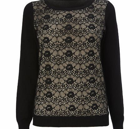 Bhs Black And Nude Lace Front Jumper, neutral/black