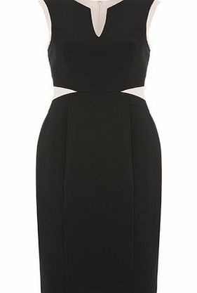 Bhs Black and Nude Notch Neck Pencil Dress, black