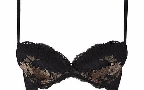 Bhs Black and Nude Sparkle Plunge Bra, black/nude
