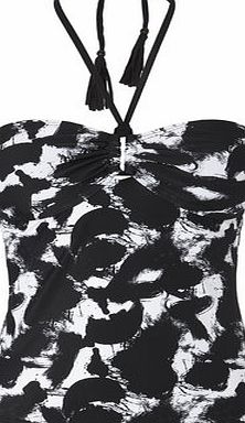 Bhs Black And White Brushstroke Print Tankini Top,