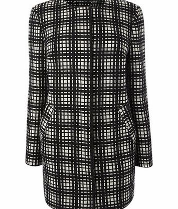 Bhs Black and White Collarless Coat, black/white
