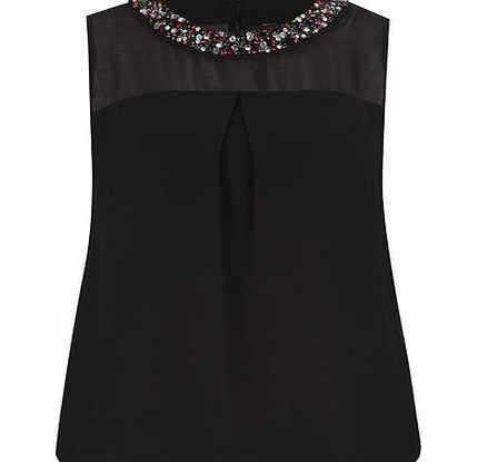 Bhs Black Chiffon Embellished Bubble Top, black