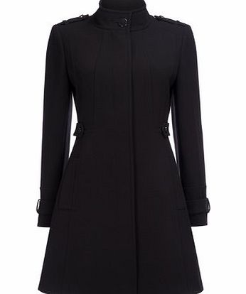 Bhs Black Crepe Button Funnel Coat, black 12032368513
