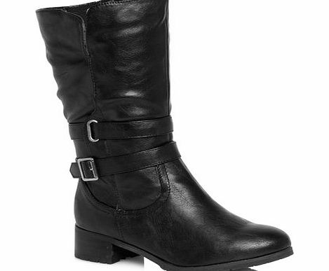 Bhs Black Double Strap Extra Wide Biker Boots, black