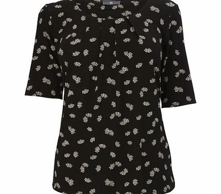 Bhs Black Fan Print Pleated Top, black 9022578513