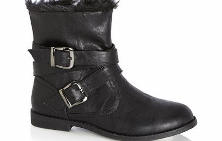 Bhs Black Fashion Wide Fit Fur Lined Biker Boot,