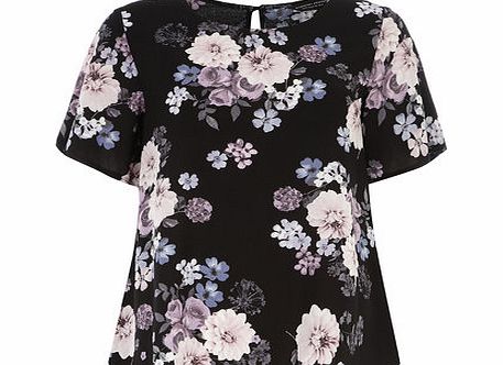 Bhs Black Floral Dip Back Hem Top, black 19130648513