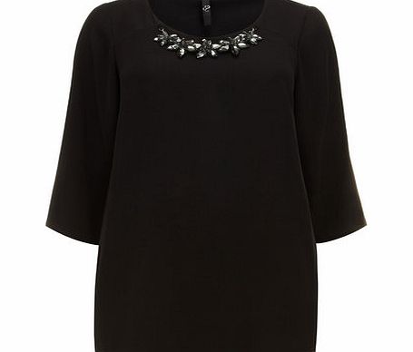 Bhs Black Floral Neck Trim Top, black 12610398513