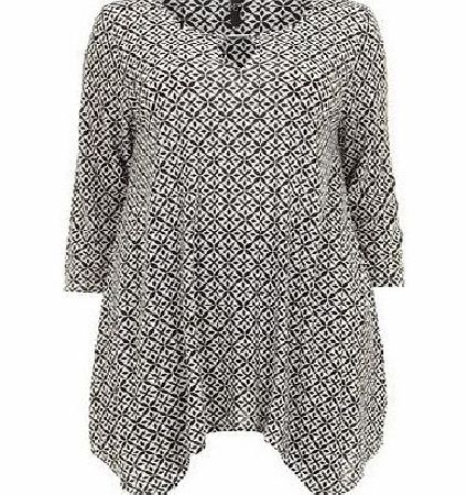 Bhs Black Geo Print Hanky Hem Top, black 12610638513