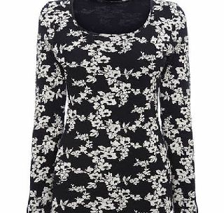 Bhs Black/Ivory Long Sleeve Printed Scoop Neck Top,