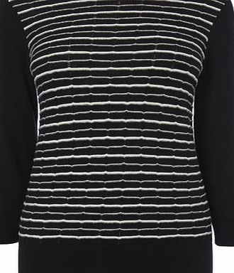 Bhs Black/Ivory Scalloped Stitch Jumper, black/ivory
