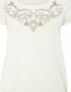 Bhs Black/Ivory Short Sleeve Embroidery Bubble Hem
