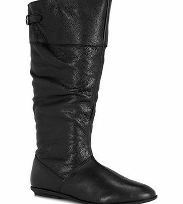 Bhs Black Leather Stretch Zip Slouch Extra Wide Long