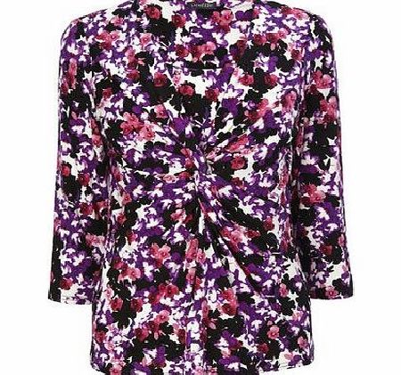 Bhs Black Multi Floral Print Knot Front Top,