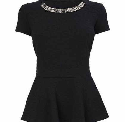 Bhs Black Neck Trim Peplum Top, black 9022648513