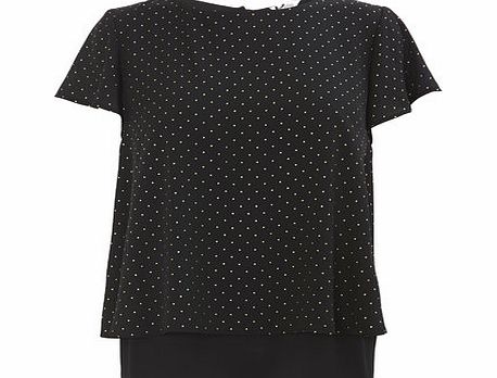 Bhs Black Petite Gold Spot Double Layer Blouse,
