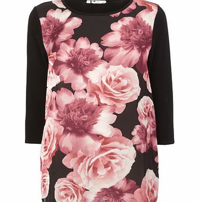 Bhs Black Petite Rose Print Top, black 460798513