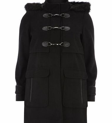 Bhs Black Plush Faux Fur Duffle Coat, black