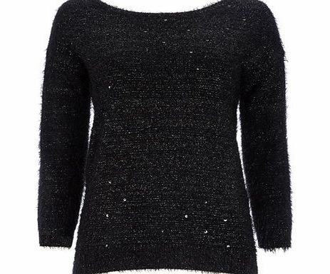 Bhs Black Sequin Fluffy Jumper, black 12033638513