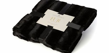 Black Shiny Stripe Faux Fur Throw, black