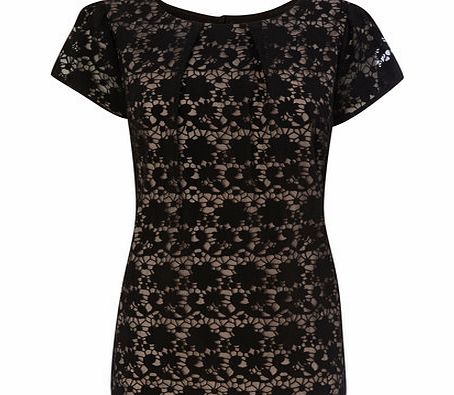 Bhs Black Short Sleeve Burnout Shell Top, black