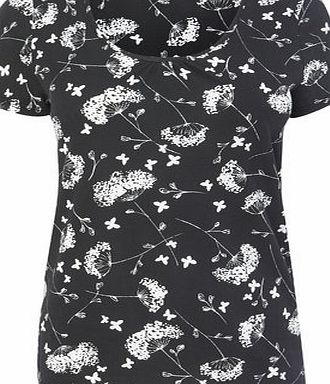 Bhs Black short sleeve printed voop neck, black