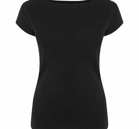 Bhs Black Short Sleeve Slash Neck Top, black