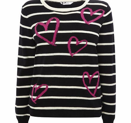 Bhs Black Stripe Petite Sequin Heart Cotton Jumper,