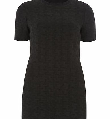 Bhs Black Textured Neck Dogtooth Tunic, black