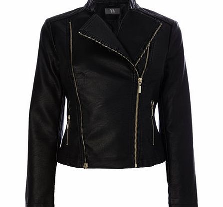 Bhs Black Zip Detail Faux Leather Biker, black