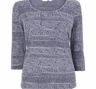 Bhs Blue 3/4 Sleeve Pattern Stripe, blue 2424301483