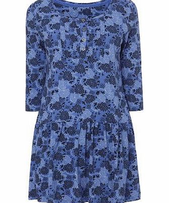 Bhs Blue 3/4 Sleeve Swirl Dropwaist Dress, blue